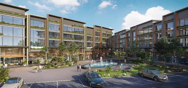 Artist’s impression of the commercial plaza at City of Colours Industrial Hub